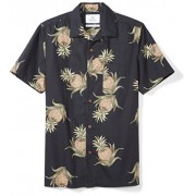 28 Palms Men's Standard-Fit 100% Cotton Hawaiian Shirt, Black Pineapple, X-Small